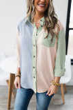 Green Plaid Color Block Long Sleeve Shirt