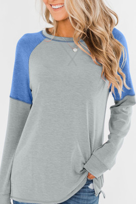 Gray Color Block Raglan Sleeve Top