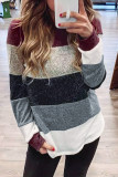 Color Block O-Neck Long Sleeve Blouse