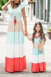 Family Matching Short Sleeve Color Block Kids' Maxi Dress