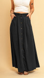 Plain Snap Button Long Length Suede Skirts
