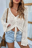 V Neck Hollow Out Bell Sleeves Sweater Unishe Wholesale