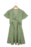 Geen Floral Print Tie Knot Ruffled Short Sleeve Mini Dress