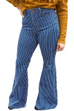 Plus Size High Waist Pin Stripe Flared Jeans