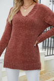 V Neck Plain Texture Knit Sweaters
