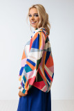 Pink Geometric Patchwork Print Half Buttoned Blouse