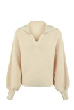 Plain Suit Collar Pullover Knit Sweaters