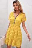 Yellow Polka Dot V Neck Ruffled Short Sleeves Mini Dress