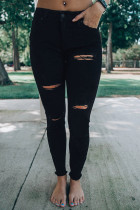 Black Distressed Slits High Waist Jeans