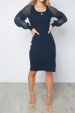 Lace Sheer Sleeves Ribbed Knitting Dress