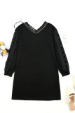 Black Lace Splicing Hollow Out Mini Dress