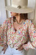 Floral Print Ruffled V Neck Long Sleeve Shirt