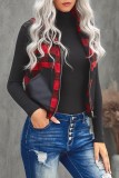 Buffalo Plaid Splicing Pocket Zipper Hooded Vest Coat