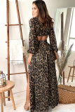 Front Knot Cut out Waist Leopard Maxi Dress