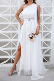 White One Shoulder Sleeveless Split Prom Dress