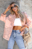 Pink Geometric Print Ripped Shirt Jacket with Pockets