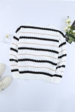 White V Neck Stripes Colorblock Button Cardigan