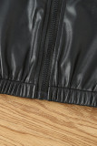 Black PU Open Zipper Crop with Joggers 2pcs Pant Set