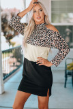 Leopard Color Block Cold Shoulder Shift Mini Dress