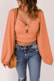 Knotted Puff Sleeve Textured Crop Top