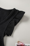 Black Ruffle Strap Ribbed Sleeveless Crop Top