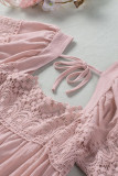 Pink Lace Pom Pom Splicing Square Neck Blouse