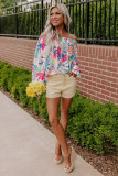 Multicolor Floral Print Off Shoulder Blouse