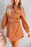 Plain Open Button Pockets Mini Dress With Waistband