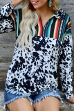 Multicolor Cow Print Serape Patchwork Half Zip Sweatshirt