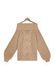 Cable Knit Off Shoulder Lantern Sleeve Sweater