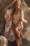 Floral Mid-Length Side Slits Chiffon Cover Up