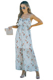 Floral Print Spaghetti Strap Ruffled Wide Leg Jumpsuit
