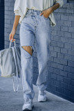 Crossover Waist Ripped Stretch Jeans Pants Unishe Wholesale