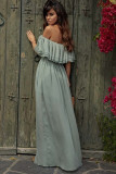 Off-the-shoulder Ruffled Maxi Dress with Split