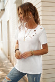 White Holes Crew Neck Cotton Mixed T-shirt