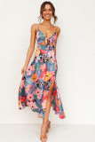 Multicolor Floral Print Bust Knot Long Dress with Slit