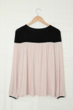 Apricot Round Neck Long Sleeve Color Block Tunic Top