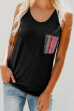 Black Casual Women Tank Top with Multicolor Pocket