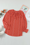 Printed Long Sleeve V-Neck Drawstring Shirt