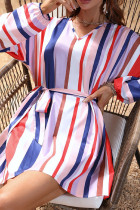 V Neck Stripes Tie Waist Dress