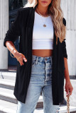 Plain Velvet Front Open Coat with Pockets