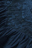 Navy Lace Splicing Ruffled Short Sleeve T-shirt
