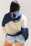 Blue Tie Dyed Color Block Plus Size Hoodie