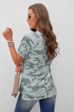 Green V Neck Front Pocket Camo Tee