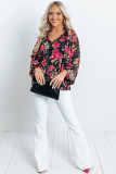Black Ruffled Collar Floral Blouse