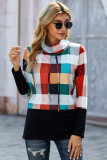 Red Plaid Turtle Neck Long Sleeve Sweatshirt