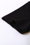 Black Women's Casual Floral Printed Splicing Pullover Pocket T-shirt