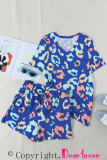 Light Blue Leopard Tee and Drawstring Shorts Lounge Set