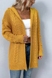Plain Cable Knit Front Open Sweater Cardigans with Hood