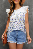 Sky Blue Flutter Shoulder Floral Print Tank Top